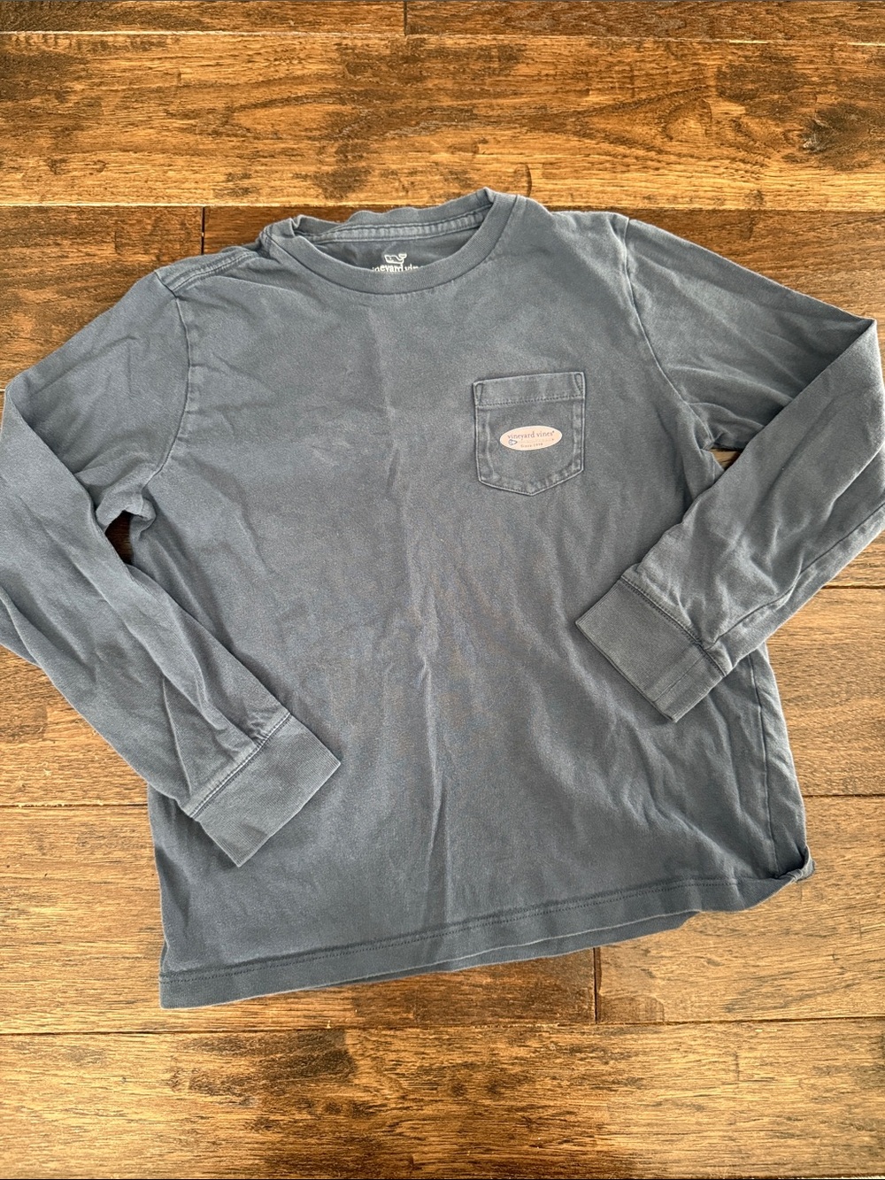 Vineyard Vines Kids Long Sleeve Tee in Slate Blue with Chest Pocket Logo